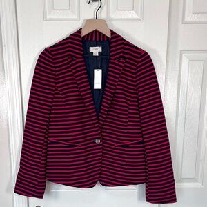 Loft Knit Lined Blazer Red And Navy Striped Size 6 NWT